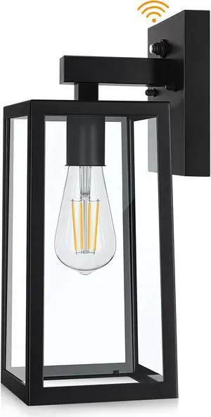 SHINE HAI Dusk to Dawn Sensor Outdoor Wall Sconce, Exterior Porch Lantern Fixture with E26 Socket & Glass Shade, Waterproof Wall Mount Lighting for Patio Front Door Entryway SHINE HAI Dusk to Dawn Sensor Outdoor Wall Sconce, Exterior Porch Lantern Fixture with E26 Socket & Glass Shade, Waterproof Wall Mount Lighting for Patio Front Door Entryway