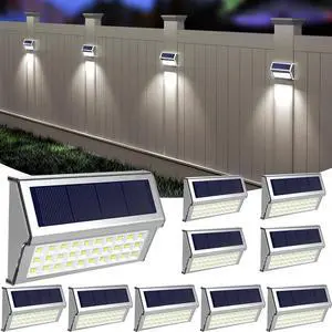 ROSHWEY Solar Lights Outdoor, 10 Pack 30 LED Fence Lights Waterproof Solar Powered Deck Post Lamps Stainless Steel Outside Step Lighting for Backyard Yard Walkway Stairs, Cool White Light ROSHWEY Solar Lights Outdoor, 10 Pack 30 LED Fence Lights Waterproof Solar Powered Deck Post Lamps Stainless Steel Outside Step Lighting for Backyard Yard Walkway Stairs, Cool White Light