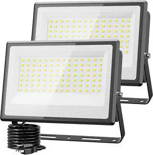 Olafus 2 Pack 130W LED Flood Light Outdoor, 13000lm LED Work Light with Plug, IP66 Waterproof Exterior Security Lights, 6500K Daylight White Outside Floodlights for Playground Yard Stadium Lawn Olafus 2 Pack 130W LED Flood Light Outdoor, 13000lm LED Work Light with Plug, IP66 Waterproof Exterior Security Lights, 6500K Daylight White Outside Floodlights for Playground Yard Stadium Lawn
