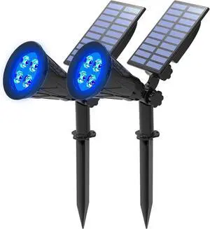 T-SUNUS Blue Solar Spotlights Outdoor 2 Pack, 200LM Landscape Lighting Waterproof IP65, Adjustable Spot Lights Auto On/Off 2 Modes for Yard Garden Tree Halloween Christmas Decoration Pond Flag Pool T-SUNUS Blue Solar Spotlights Outdoor 2 Pack, 200LM Landscape Lighting Waterproof IP65, Adjustable Spot Lights Auto On/Off 2 Modes for Yard Garden Tree Halloween Christmas Decoration Pond Flag Pool
