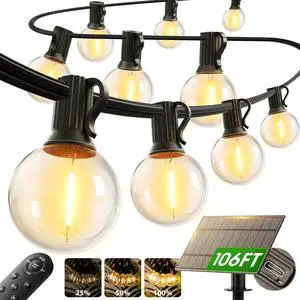 addlon 100FT Solar String Lights Outdoor with Remote, 54 LED Shatterproof Bulbs, USB Charging, 20+ Hour Runtime, Dimmable & Timable, G40 Waterproof Solar Lights for Outside Backyard Patio Garden Decor addlon 100FT Solar String Lights Outdoor with Remote, 54 LED Shatterproof Bulbs, USB Charging, 20+ Hour Runtime, Dimmable & Timable, G40 Waterproof Solar Lights for Outside Backyard Patio Garden Decor