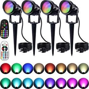 SUNVIE Spot Lights Outdoor 12W RGBW Color Changing Landscape Lights with Remote Control 120V RGB Landscape Lighting Waterproof Outdoor Spotlights for Yard Garden Patio Lawn Decorative, 4 Pack SUNVIE Spot Lights Outdoor 12W RGBW Color Changing Landscape Lights with Remote Control 120V RGB Landscape Lighting Waterproof Outdoor Spotlights for Yard Garden Patio Lawn Decorative, 4 Pack