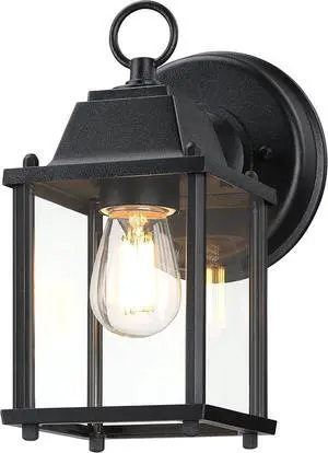 LIT-PaTH Outdoor Wall Lantern, Wall Sconce as Porch Lighting Fixture, E26 Base, Aluminum Housing Plus Glass, Water-Proof and Outdoor Rated, ETL Qualified, 1-Pack, Black LIT-PaTH Outdoor Wall Lantern, Wall Sconce as Porch Lighting Fixture, E26 Base, Aluminum Housing Plus Glass, Water-Proof and Outdoor Rated, ETL Qualified, 1-Pack, Black