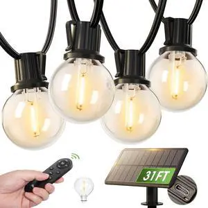 addlon 31FT (25+6) Solar String Lights with Remote, 13 Shatterproof G40 Bulbs, Solar Powered & USB Charging Patio Lights, Dimmable Waterproof Solar Light Outdoor for Camping Porch Backyard Party Decor addlon 31FT (25+6) Solar String Lights with Remote, 13 Shatterproof G40 Bulbs, Solar Powered & USB Charging Patio Lights, Dimmable Waterproof Solar Light Outdoor for Camping Porch Backyard Party Decor