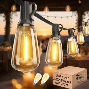 DAMAING Outdoor String Lights 200 FT Waterproof Patio Lights with 102 ST38 Shatterproof LED Bulbs, Dimmable Vintage Edison String Lights for Outside House Backyard Porch Gazebo Party,2-Pack x 100ft DAMAING Outdoor String Lights 200 FT Waterproof Patio Lights with 102 ST38 Shatterproof LED Bulbs, Dimmable Vintage Edison String Lights for Outside House Backyard Porch Gazebo Party,2-Pack x 100ft