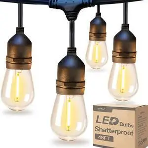 addlon LED Outdoor String Lights 48FT with Edison Vintage Shatterproof Bulbs and Commercial Grade Weatherproof Strand - ETL Listed Decorative Lights for Patio Garden addlon LED Outdoor String Lights 48FT with Edison Vintage Shatterproof Bulbs and Commercial Grade Weatherproof Strand - ETL Listed Decorative Lights for Patio Garden