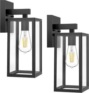 MAXvolador Outdoor Wall Sconce, Exterior Waterproof Wall Lantern Light Fixtures, Black Porch Lights with Toughened Glass Shade, Anti-Rust E26 Socket Front Door Mount Lighting, 2 Pack MAXvolador Outdoor Wall Sconce, Exterior Waterproof Wall Lantern Light Fixtures, Black Porch Lights with Toughened Glass Shade, Anti-Rust E26 Socket Front Door Mount Lighting, 2 Pack