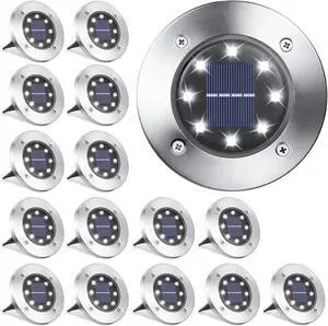 LYHOPE Solar Ground Lights Outdoor, 16 Pack 8 LED Solar Disk Lights Waterproof Garden In-ground Pathway Light Landscape Lighting for Lawn,Yard,Deck,Patio,Walkway (White) LYHOPE Solar Ground Lights Outdoor, 16 Pack 8 LED Solar Disk Lights Waterproof Garden In-ground Pathway Light Landscape Lighting for Lawn,Yard,Deck,Patio,Walkway (White)