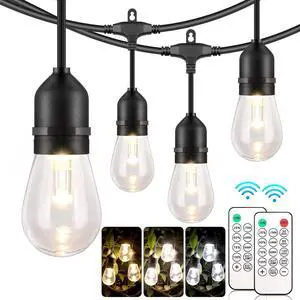 Mlambert 3 Color Outdoor LED Dimmable String Lights for Patio with Remote, Plug in 48FT Waterproof Shatterproof Edison Bulb Lights for Bistro Pergola Mlambert 3 Color Outdoor LED Dimmable String Lights for Patio with Remote, Plug in 48FT Waterproof Shatterproof Edison Bulb Lights for Bistro Pergola