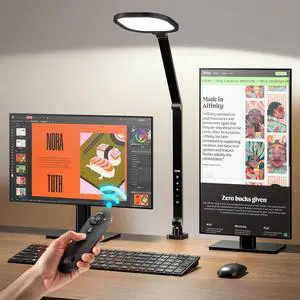 Desk Lamps for Home Office, 2000LM Eye-Caring Desk Light with Clamp, Dimmable Zoom Lighting with 3 Colors & 10 Brightness, Remote Computer Ring Light for Video Calls,Conference, Reading, CRI>97.8 Desk Lamps for Home Office, 2000LM Eye-Caring Desk Light with Clamp, Dimmable Zoom Lighting with 3 Colors & 10 Brightness, Remote Computer Ring Light for Video Calls,Conference, Reading, CRI>97.8