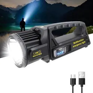 1300000 L Spotlight, Rechargeable Led Spotlight Flashlight with 350° Rotate Head, 9 Modes Super Bright Spot Lights Outdoor Handheld, IPX6 Waterproof Solar Flashlight for Emergencies 1300000 L Spotlight, Rechargeable Led Spotlight Flashlight with 350° Rotate Head, 9 Modes Super Bright Spot Lights Outdoor Handheld, IPX6 Waterproof Solar Flashlight for Emergencies