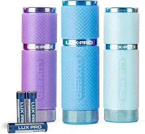 LUXPRO 3 Pack Mini Flashlights - LP395 Gel Glow in Dark - Aluminum LED Flashlights with Maximum Brightness of 40 Lumens - IPX4 Water Resistant - 3 AAA Batteries Included - Purple, Blue & Teal LUXPRO 3 Pack Mini Flashlights - LP395 Gel Glow in Dark - Aluminum LED Flashlights with Maximum Brightness of 40 Lumens - IPX4 Water Resistant - 3 AAA Batteries Included - Purple, Blue & Teal