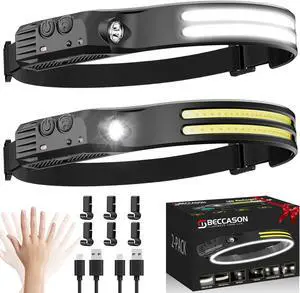 Beccason 2Pack LED Headlamp Rechargeable - 230° COB Super Bright Head Lights for Forehead, Hard hat Light for Adults, USB C Headband Flashlight for Work, Hunting, Running, Camping Essentials Gear Beccason 2Pack LED Headlamp Rechargeable - 230° COB Super Bright Head Lights for Forehead, Hard hat Light for Adults, USB C Headband Flashlight for Work, Hunting, Running, Camping Essentials Gear