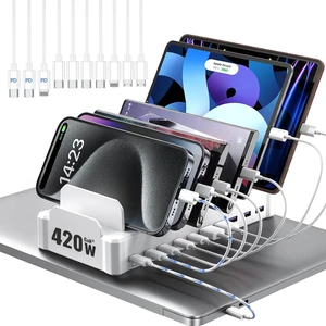 420W Charging Station for Multiple Devices, Zobirez 10-Port USB C Fast Charger Stations for MacBook, iPhone, Android Cell Phone, iPad, Tablet, Family Multi-Device Organizer Charging Dock, White 420W Charging Station for Multiple Devices, Zobirez 10-Port USB C Fast Charger Stations for MacBook, iPhone, Android Cell Phone, iPad, Tablet, Family Multi-Device Organizer Charging Dock, White