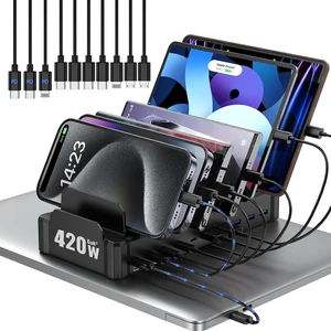 420W Charging Station for Multiple Devices, Zobirez 10-Port USB C Fast Charger Stations for MacBook, iPhone, Android Cell Phone, iPad, Tablet, Family Multi-Device Organizer Charging Dock, Black 420W Charging Station for Multiple Devices, Zobirez 10-Port USB C Fast Charger Stations for MacBook, iPhone, Android Cell Phone, iPad, Tablet, Family Multi-Device Organizer Charging Dock, Black