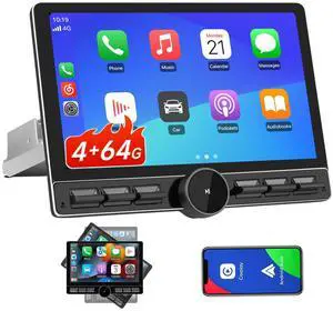 litillbuly 10.6 Inch Android 13 Single Din Car Radio [4GB RAM + 64GB ROM] with Wireless CarPlay & Android Auto, 4G, Knob Button, GPS, DSP, WiFi, Bluetooth, SWC