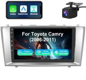 litillbuly 2+64G Car Radio for Toyota Camry 2007-2011,9 Inch IPS Touchscreen Car Stereo with Wireless Carplay & Android Auto,GPS,Bluetooth,FM, Android 13 Radio with Back-up Camera