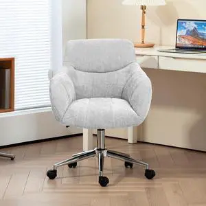 BRTHORY Home Office Chairs with Silver Base Thick Upholstered Chenille Fabric Height Adjustable Armchair Desk Chairs with Wheels, Comfortable Back Seat for Living Room, Bedroom,Study Room