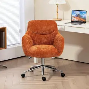BRTHORY Home Office Chairs with Silver Base Thick Upholstered Chenille Fabric Height Adjustable Armchair Desk Chairs with Wheels, Comfortable Back Seat for Living Room, Bedroom,Study Room