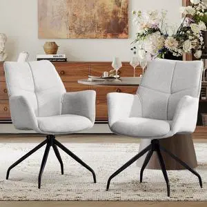 BRTHORY Dining Chairs Set of 2, 360°Swivel Chairs Upholstered Armchair Desk Chairs Comfortable Back Seat for Living Room, Bedroom,Study Room,Beige