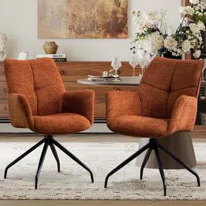 BRTHORY Dining Chairs Set of 2, 360°Swivel Chairs Upholstered Armchair Desk Chairs Comfortable Back Seat for Living Room, Bedroom,Study Room,Orange