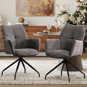 BRTHORY Dining Chairs Set of 2, 360°Swivel Chairs Upholstered Armchair Desk Chairs Comfortable Back Seat for Living Room, Bedroom,Study Room,Dark Gray