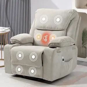 BRTHORY Rocker Recliner Chair with Massage and Heated, 360°Swivel Rocking Chairs with Cup Holders Remote Control for Living Room (Beige)