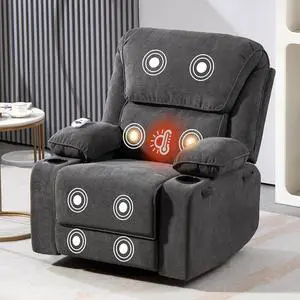 BRTHORY Rocker Recliner Chair with  Massage and Heated, 360°Swivel Rocking Chairs with Cup Holders Remote Control for Living Room (Dark Gray)