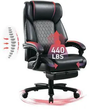 BRTHORY 440LBS Big and Tall Office PC Chair with Adjustment Lumbar Support Ergonomic Executive Heavy Duty Gaming Chair for Long Hours Sitting, Computer chair with Flip-up Armrest, PU Leather