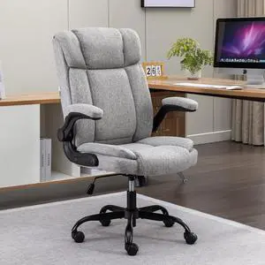 BRTHORY Office Chair High Back Ergonomic Executive Computer Desk Chair Comfortable Fabric Padded Gaming Chairs with Flip-up Adjustable Armrest Swivel Wheels (Grey)