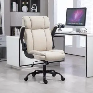 BRTHORY Office Chair High Back Ergonomic Executive Chair Comfortable Fabric Padded Home Office Desk Chairs with Flip-up Adjustable Armrest Swivel Wheels (Beige)