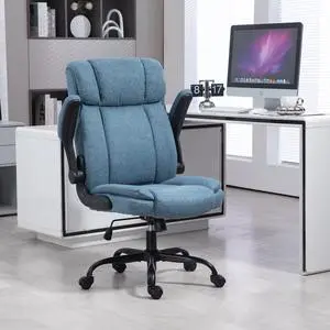 BRTHORY Office Chair High Back Ergonomic Executive Computer Desk Chair Comfortable Fabric Padded Gaming Chairs with Flip-up Adjustable Armrest Swivel Wheels  (Blue)