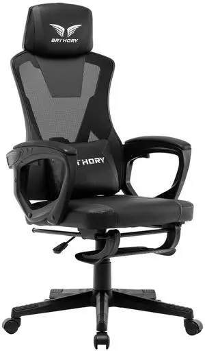 BRTHORY Gaming Desk Chair with Footrest, Ergonomic Computer Office Desk Chair,Reclining Game Chairs Lumbar Support,Faux Leather,Height Adjustable,360° Swivel (White)