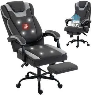 BRTHORY Massage Office Chair with Foot Rest,8 Points Vibration and Heat Ergonomic Executive Desk Chair for Heavy People, Big and Tall Office Chairs with Reclining Computer Chair High Back (Black-grey)