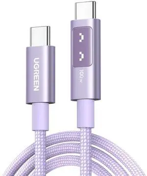 UGREEN Uno USB C to USB C Cable 100W Fast Charging Cable Type C Charging Cord with LED Display for iPhone 17/17 Plus/17 Pro/17 Pro Max/16, MacBook Pro/Air, iPad Pro/Air, Galaxy S25 Ultra 3.3FT Purple