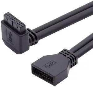 USB 3.0 Front Panel Header 19/20Pin Male to Female 90 Degree UP Angled Mainboard Header Port Extension Cable Adapter