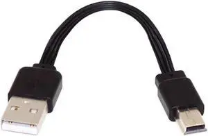 USB 2.0 Short Flat Cable, USB 2.0 Type A Male to Mini USB Male 4 Wires 5V 2A Charge Data Extension Silicone Cable 4 Wires 30AWG 13cm