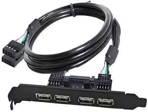4 Port USB 2.0 Front Panel Header 9Pin 2 Male to 4 USB 2.0 Female Chassis Back Panel Port Extension Cable 30cm with 120mm PCI-E Slot Bracket