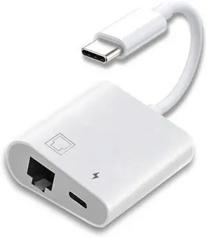 2 in 1 USB C to RJ45 100Mbps Networking Adapter with PD 24W Charge for Laptop Tablet Phone