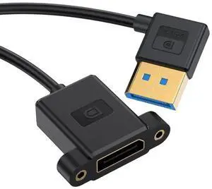 DisplayPort 1.4 Cable DisplayPort Male to Female 90 Degree Left Angled 8K@60Hz 4K@240Hz 32.4Gbps High Speed Gold Plated Ultrafine Extension Cable Panel Mount Type 0.98FT/0.3M