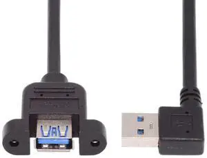 12 Inch Short USB Extension Cable, USB 3.0 Male to Female 90 Degree Right Angled Panel Mount Type Cable with Screws 12 Inch Short USB Extension Cable, USB 3.0 Male to Female 90 Degree Right Angled Panel Mount Type Cable with Screws