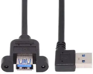 12 Inch Short USB Extension Cable, USB 3.0 Male to Female 90 Degree Left Angled Panel Mount Type Cable with Screws 12 Inch Short USB Extension Cable, USB 3.0 Male to Female 90 Degree Left Angled Panel Mount Type Cable with Screws