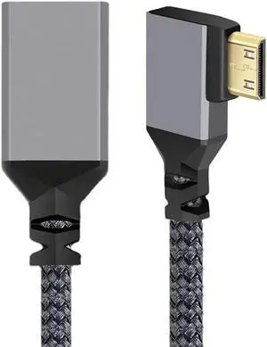 CY Mini HDMI to HDMI Cable,Mini HDMI 1.4 Male to HDMI Female 4K Extension Cable 90 Degree Left Angled