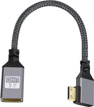 CY Mini HDMI to HDMI Cable,Mini HDMI 1.4 Male to HDMI Female 4K Extension Cable 90 Degree Left Angled