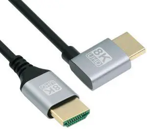 HDMI 2.1 Cable,HDMI Male to Male 90 Degree Left Angled 8K@60Hz 4K@120Hz 48Gbps Ultra High-Speed Gold-Plated Cable 1.0M for TV, Monitor, Computer