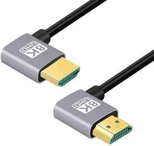 HDMI 2.1 Cable,HDMI 90 Degree Left Angled Male to Male 90 Degree Right Angled 8K@60Hz 4K@120Hz 48Gbps Ultra High-Speed Gold-Plated Cable 0.5M