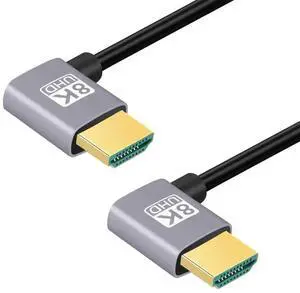 HDMI 2.1 Cable,HDMI Male to Male Dual 90 Degree Left Angled 8K@60Hz 4K@120Hz 48Gbps Ultra High-Speed Gold-Plated Cable 0.5M for TV, Monitor, Computer