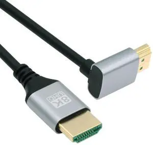 HDMI 2.1 Cable,HDMI Male to Male 90 Degree UP Angled 8K@60Hz 4K@120Hz 48Gbps Ultra High-Speed Gold-Plated Cable 1.0M for TV, Monitor, Computer