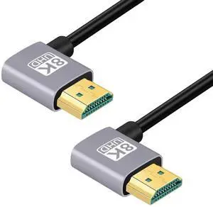 HDMI 2.1 Cable,HDMI Male to Male Dual 90 Degree Right Angled 8K@60Hz 4K@120Hz 48Gbps Ultra High-Speed Gold-Plated Cable 0.5M for TV, Monitor, Computer