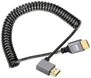 HDMI Stretch Coiled Cable HDMI 1.4 Type A Male to Male 4K 60hz 90 Degree Right Angled Extension Cable